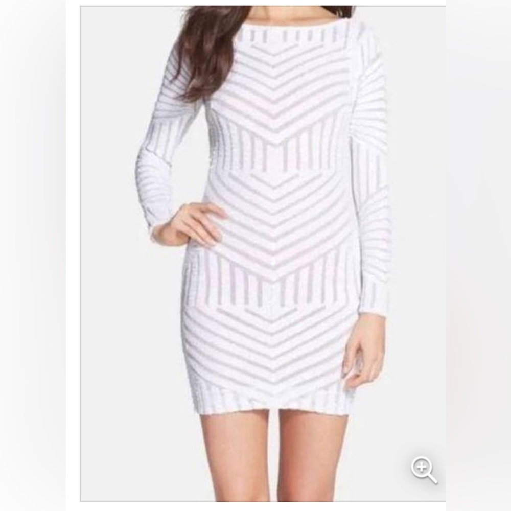 Dress the Population ‎| White Long Sleeve Lola Sequin Bodycon Dress | XS